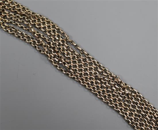 A Victorian yellow metal guard chain, 158cm.